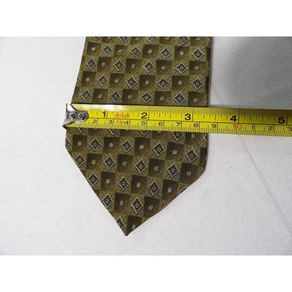Vtg Oscar De La Renta Mens Silk Neck Tie Geometric Squares Green Neutral Italy - Picture 12 of 12